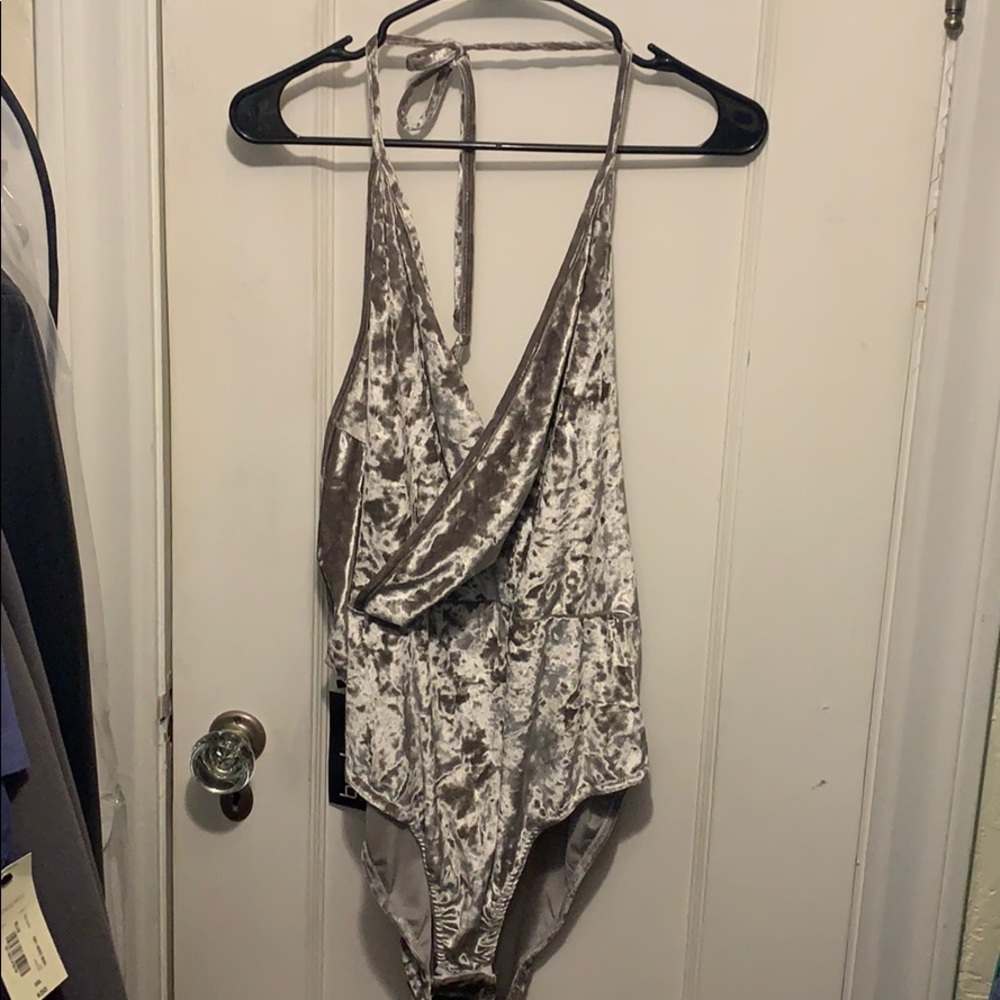 Plunge Wrap Velvet Bodysuit